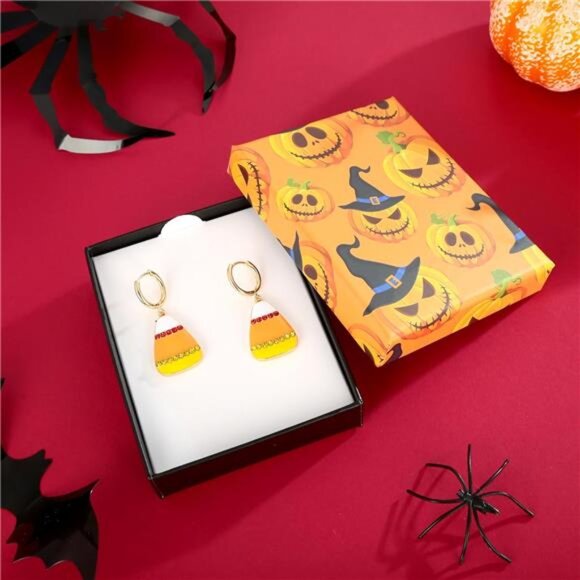 WOWORAMA Candy Corn Earrings | Sparkly Halloween Hoop Drops. - Picture 5 of 6
